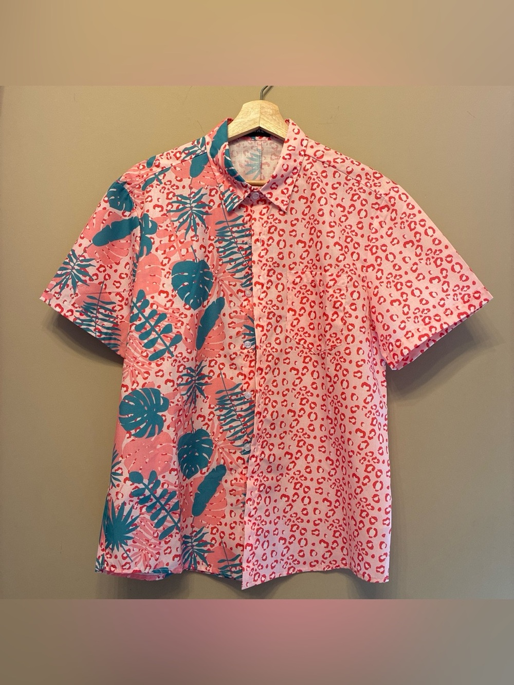 Jogal Mens Tropical Print Medium Shirt Front Pocket Casual Aloha Shirts